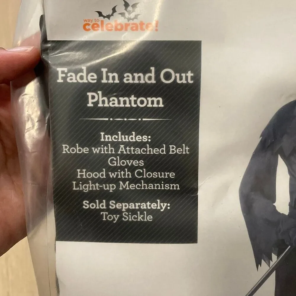 Boys Fade In & Out Phantom Costume M 8 Light Up Halloween Grim Reaper
